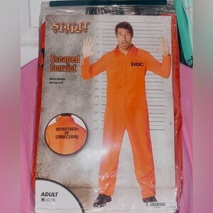Orange Escaped Convict, separate suspenders. Perfect for a couples costume.